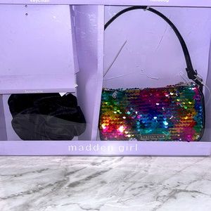 NEW Madden girl rainbow sequin purse and scrunchie